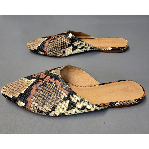 Madewell Shoes Womens Size 7.5 Snake Print Pointed Toe Mule Flats Slip-On Boho - Picture 6 of 12
